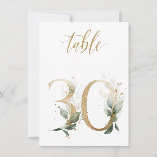 Invitation Aquarelle Feuillage vert et or, numéro de tableau (Dos)