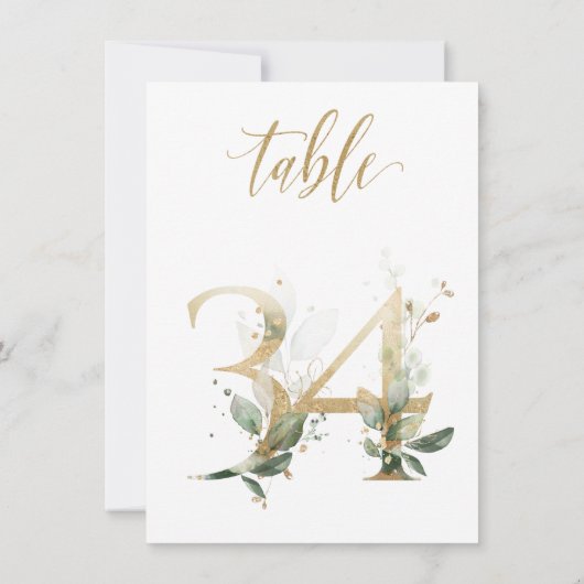 Invitation Aquarelle Feuillage vert et or, numéro de tableau  (Dos)