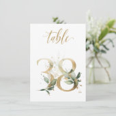 Invitation Aquarelle Feuillage vert et or, numéro de tableau  (Debout devant)