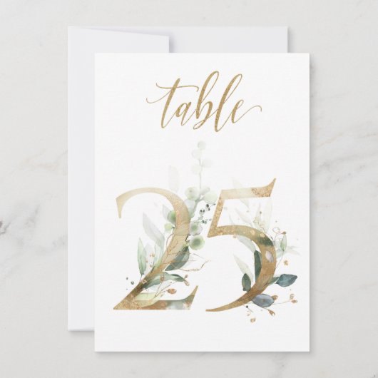 Invitation Aquarelle Feuillage vert et or, numéro de tableau (Dos)