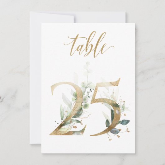 Invitation Aquarelle Feuillage vert et or, numéro de tableau (Devant)