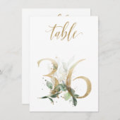 Invitation Aquarelle Feuillage vert et or, numéro de tableau  (Devant / Derrière)