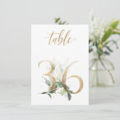 Invitation Aquarelle Feuillage vert et or, numéro de tableau  (Debout devant)