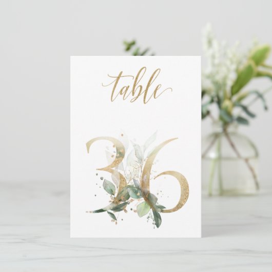 Invitation Aquarelle Feuillage vert et or, numéro de tableau  (Debout devant)