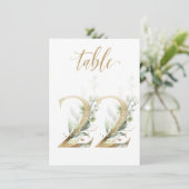 Invitation Aquarelle Feuillage vert et or, numéro de tableau (Debout devant)