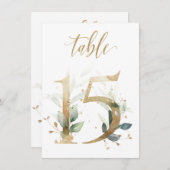 Invitation Aquarelle Feuillage vert et or, numéro de tableau  (Devant / Derrière)