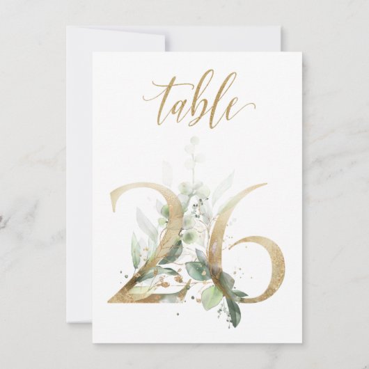 Invitation Aquarelle Feuillage vert et or, numéro de tableau  (Dos)