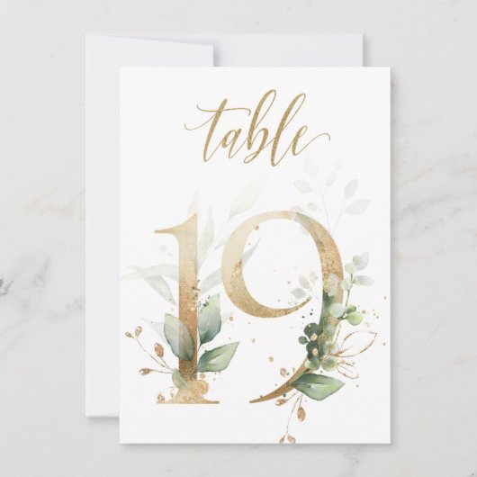 Invitation Aquarelle Feuillage vert et or, numéro de tableau (Devant)