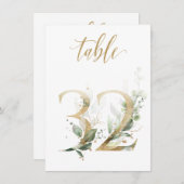 Invitation Aquarelle Feuillage vert et or, numéro de tableau  (Devant / Derrière)