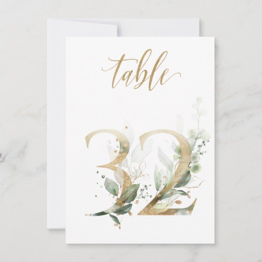 Invitation Aquarelle Feuillage vert et or, numéro de tableau  (Dos)