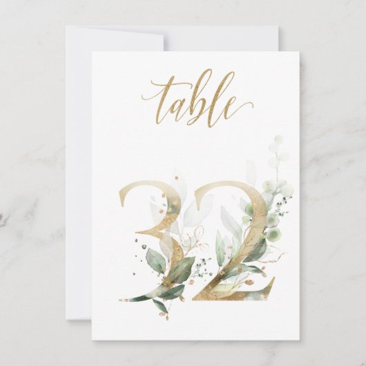 Invitation Aquarelle Feuillage vert et or, numéro de tableau  (Devant)