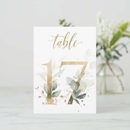 Invitation Aquarelle Feuillage vert et or, tableau 17 (Debout devant)