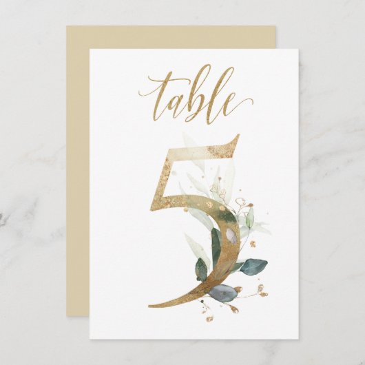 Invitation Aquarelle Feuillage vert et or, tableau 5 (Devant / Derrière)