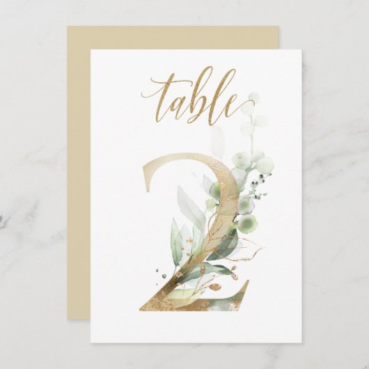 Invitation Aquarelle Feuillage vert et or, tableau numéro 2 (Devant / Derrière)
