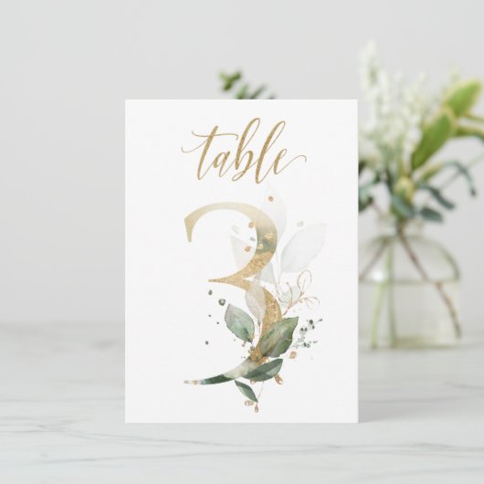 Invitation Aquarelle Feuillage vert et or, tableau numéro 3 (Debout devant)