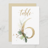 Invitation Aquarelle Feuillage vert et or, tableau numéro 6 (Devant / Derrière)