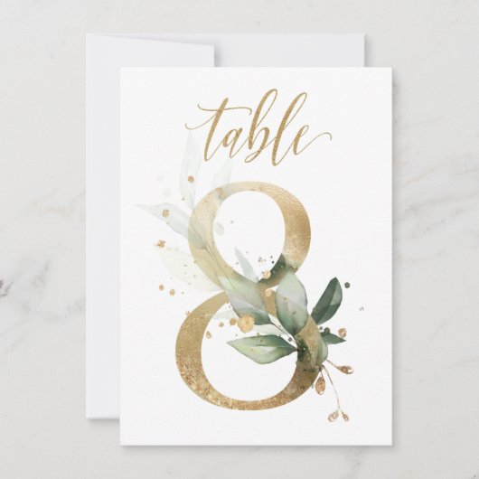 Invitation Aquarelle Feuillage vert et or, tableau numéro 8 (Devant)