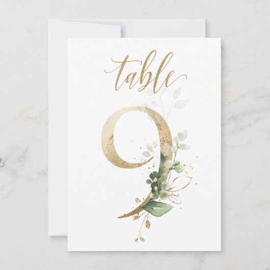 Invitation Aquarelle Feuillage vert et or, tableau numéro 9 (Devant)