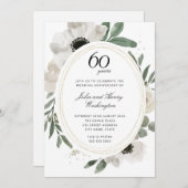 Invitation Aquarelle Feuillages Fleuris Photo 60e Anniversair (Devant / Derrière)