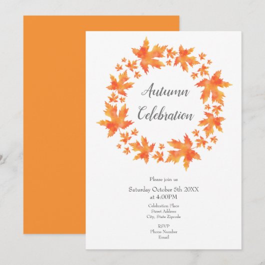 Invitation Aquarelle Feuille d'érable (Devant / Derrière)