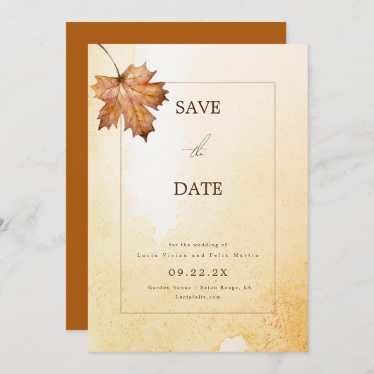 Invitation Aquarelle Feuille d'érable d'automne Enregistrer l (Devant / Derrière)