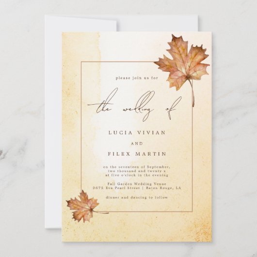 Invitation Aquarelle Feuille d'érable d'automne Photo Code QR (Devant)