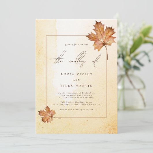 Invitation Aquarelle Feuille d'érable d'automne Photo Code QR (Debout devant)
