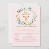 Invitation Aquarelle Feuille Fleur Baby Baby shower Giraffe (Devant)