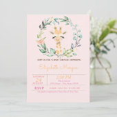 Invitation Aquarelle Feuille Fleur Baby Baby shower Giraffe (Debout devant)