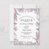 Invitation Aquarelle Feuille tropicale Anniversaire Mauve Ros (Devant)
