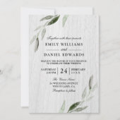 Invitation Aquarelle Feuille verte Blanc Rustique Mariage Inv (Devant)