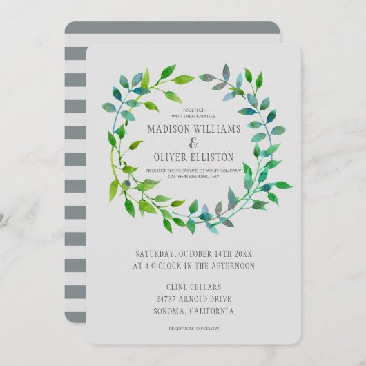 Invitation Aquarelle Feuille verte | MARIAGE (Devant / Derrière)