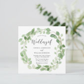 Invitation Aquarelle Feuille verte Wreath Mariage élégant (Debout devant)