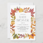 Invitation Aquarelle Feuilles Automne Cadre Baby shower Autom (Devant)