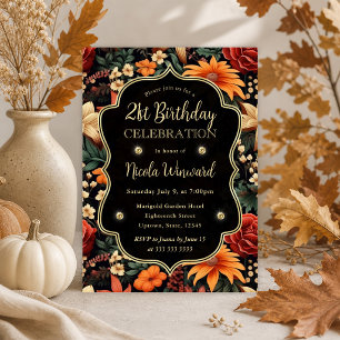 Invitation Aquarelle Feuilles d'automne orange marron 21e Ann