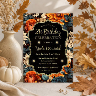 Invitation Aquarelle Feuilles d'automne orange marron 21e Ann