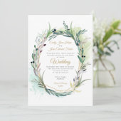 Invitation Aquarelle Feuilles en direct Wreath Mariage géomét (Debout devant)