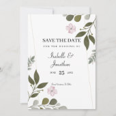 Invitation Aquarelle Feuilles Et Fleurs Roses (Devant)