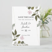 Invitation Aquarelle Feuilles Et Fleurs Roses (Debout devant)