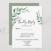 Invitation Aquarelle feuilles mariage RSVP choix de repas (Devant / Derrière)
