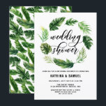 Invitation Aquarelle Feuilles tropicaux Wedding shower de cou<br><div class="desc">Invitation wedding shower tropicale avec la couronne d'aquarelle et motif de feuilles de palmiers, de feuilles de bananes et d'autres feuilles tropicaux. Cette invitation à la wedding shower tropicale est parfaite pour les mariages d'été et de plage. Personnalisez en ajoutant les noms, la date, l'heure, le lieu et d'autres détails...</div>