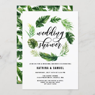 Invitation Aquarelle Feuilles tropicaux Wedding shower de cou