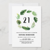 Invitation Aquarelle Feuilles tropicaux Wreath été Anniversai (Devant)