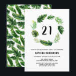 Invitation Aquarelle Feuilles tropicaux Wreath été Anniversai<br><div class="desc">Famille Invitation et amis à votre fête d'anniversaire avec cette invitation tropicale fête d'anniversaire. Il présente une couronne d'aquarelle verte et des feuilles motifs ou palmiers, des feuilles de bananes et d'autres feuilles tropicaux. Personnalisez en ajoutant les détails de votre événement. Cette invitation est parfaite pour les anniversaires d'été et...</div>