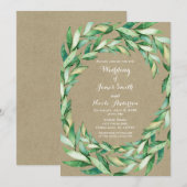 Invitation Aquarelle Feuilles Vertes Mariage Kraft Rustique (Devant / Derrière)