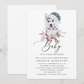 Invitation Aquarelle feuilletée. Chien d'hiver. Baby shower g (Devant / Derrière)