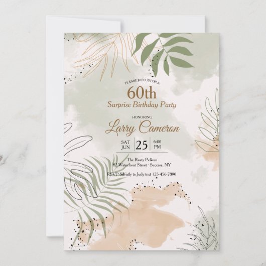 Invitation Aquarelle feuillue (Devant)