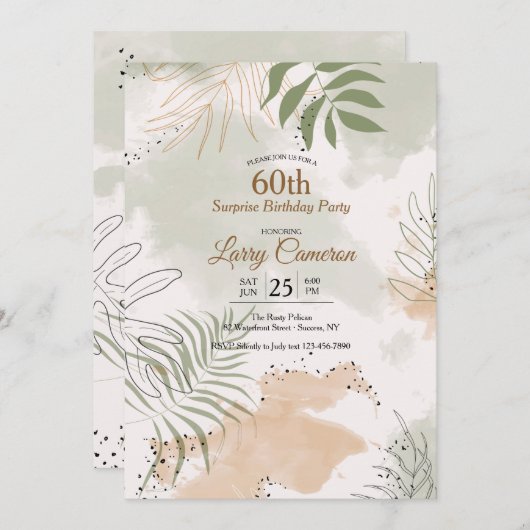 Invitation Aquarelle feuillue (Devant / Derrière)