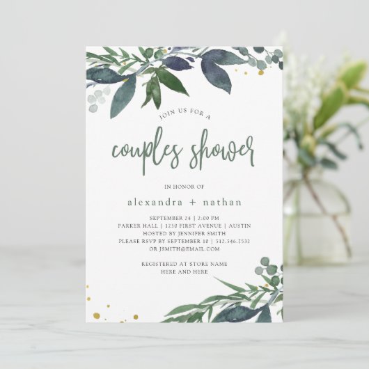 Invitation Aquarelle feuillue | Douche Couples (Debout devant)