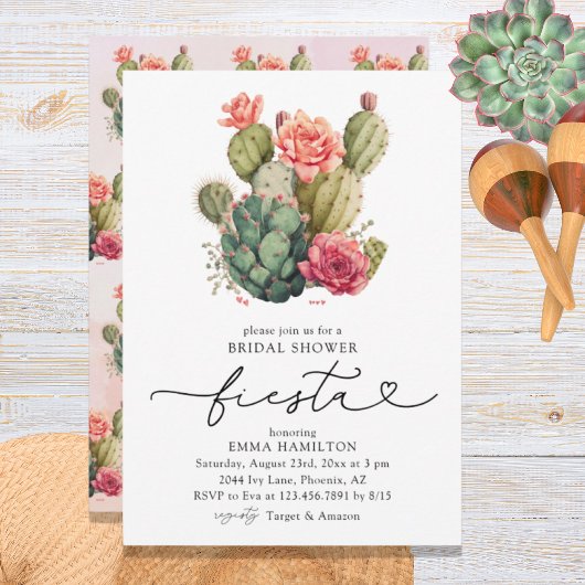 Invitation Aquarelle Fiesta Cactus Fête des mariées florale